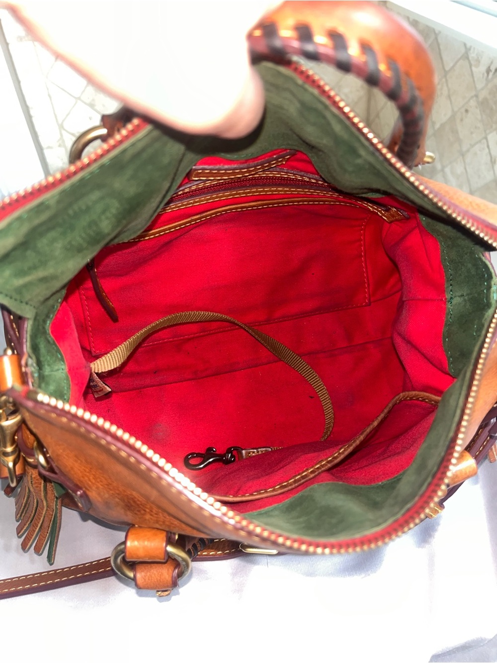 Dooney & Bourke Florentine Cognac Satchel with Tassel - Picture 8 of 16